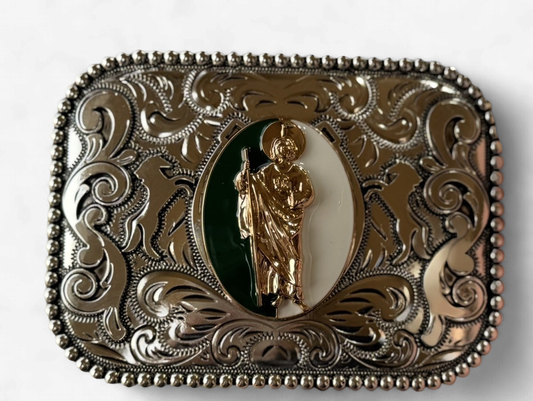 GREEN/WHITE SAN JUDAS RECTANGULAR BUCKLE