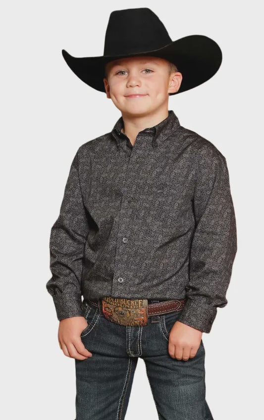 **FINAL SALE**MTW7060387 | CINCH BOYS CHARCOAL PRINT LS BD SHIRT