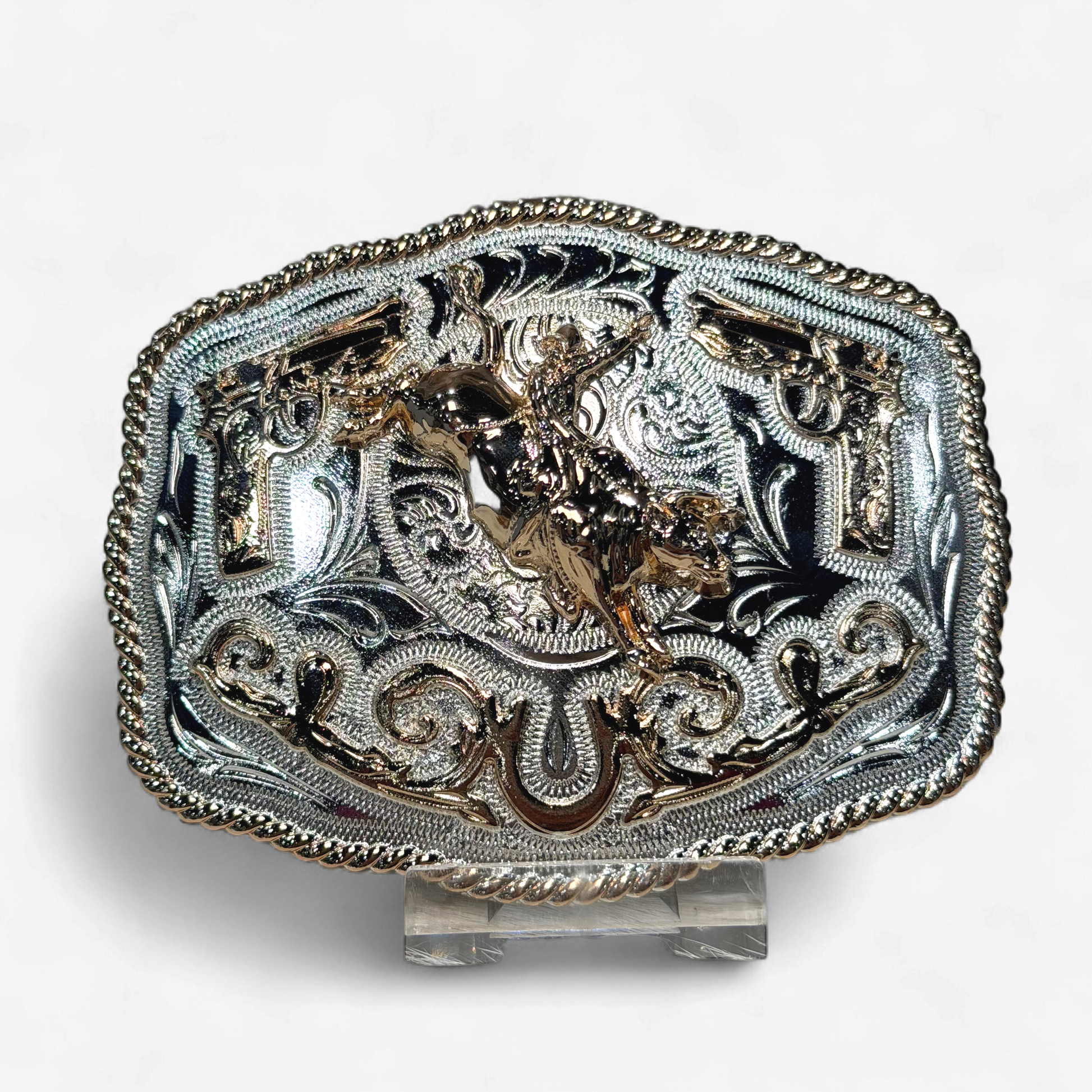 RANGER GOLD/SILVER BULL RIDER GUN BUCKLE