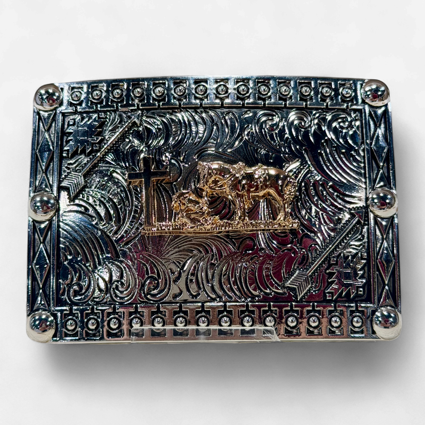 RANGER SILVER/GOLD PRAYING COWBOY ARROW SQUARE BUCKLE