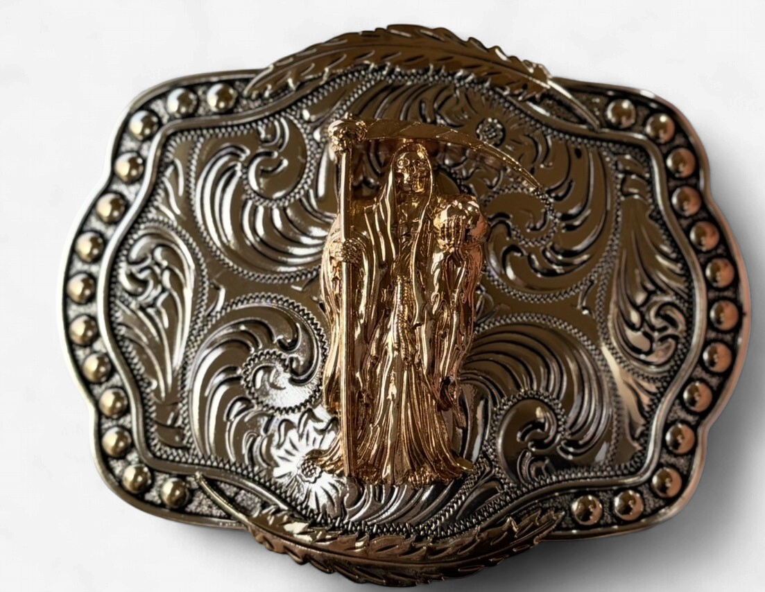 SANTA MUERTE GOLD BORDER BUCKLE