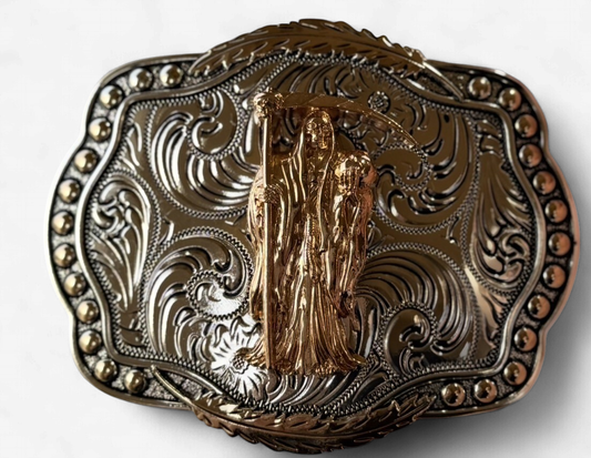 SANTA MUERTE GOLD BORDER BUCKLE