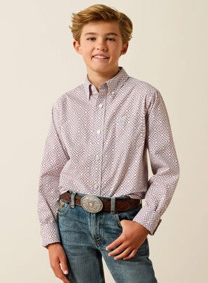 10071174 | ARIAT BOY'S TIERNAN LS SHIRT - WHITE GEO