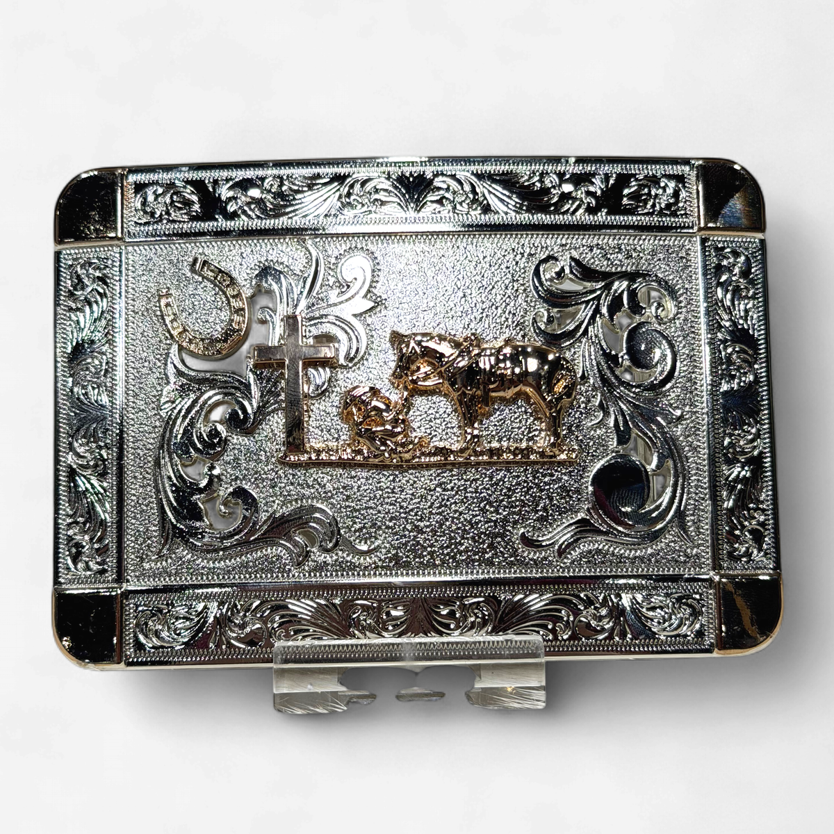 RANGER GOLD/SILVER PRAYING COWBOY SQUARE BUCKLE