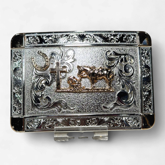RANGER GOLD/SILVER PRAYING COWBOY SQUARE BUCKLE