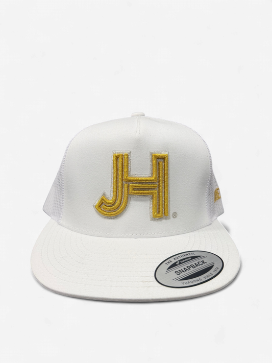 JOBES WHITE TRUCKER CAP GOLD SILVER OUTLINE