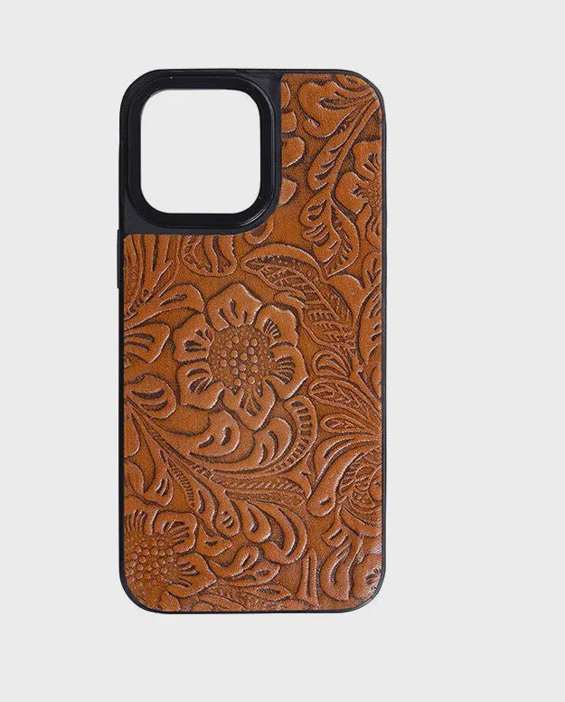 S-9698-EMBOSSED | MYRA IPHONE 13 PRO MAX BROWN EMBOSSED PHONE CASE