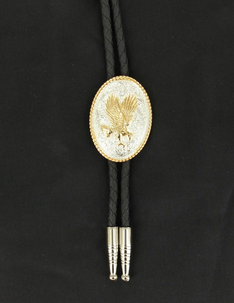 22264 | DOUBLE S SILVER & GOLD FLYING EAGLE BOLO TIE