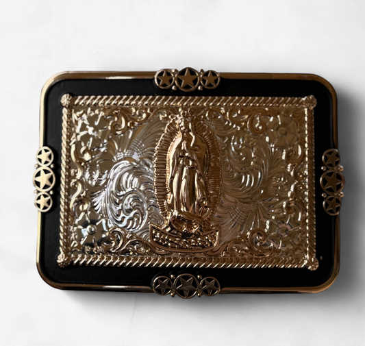LADY OF GUADALUPE BLACK BORDER BUCKLE