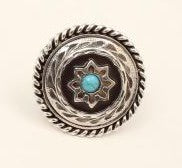 28081 | DOUBLE S TURQUOISE STONE FLOWER ETCHED SCARF SLIDE