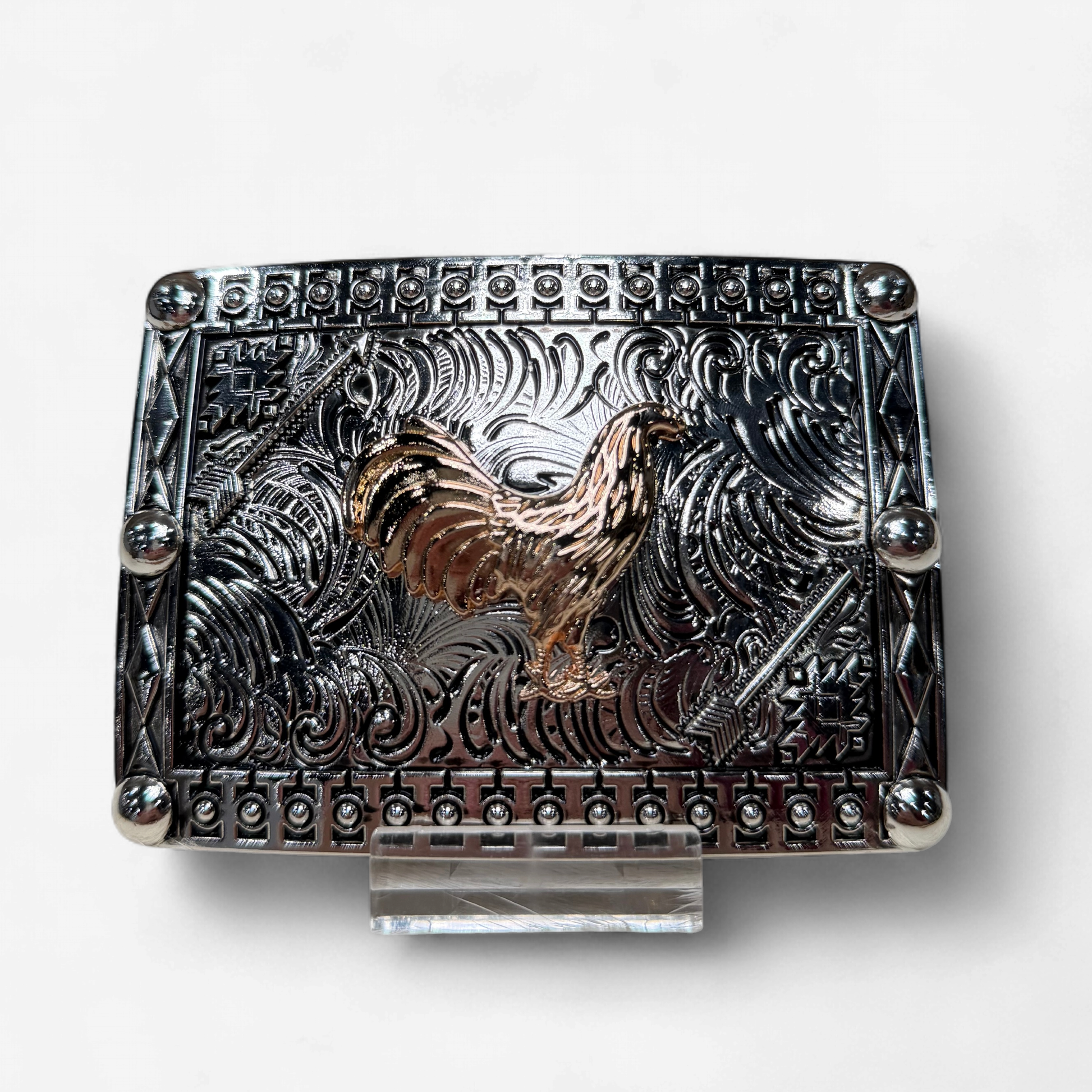 RANGER DARK SILVER/GOLD ROOSTER ARROW SQUARE BUCKLE