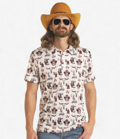 BM51T08734 | ROCK & ROLL MENS NOVELTY PRINTED POLO - NATURAL