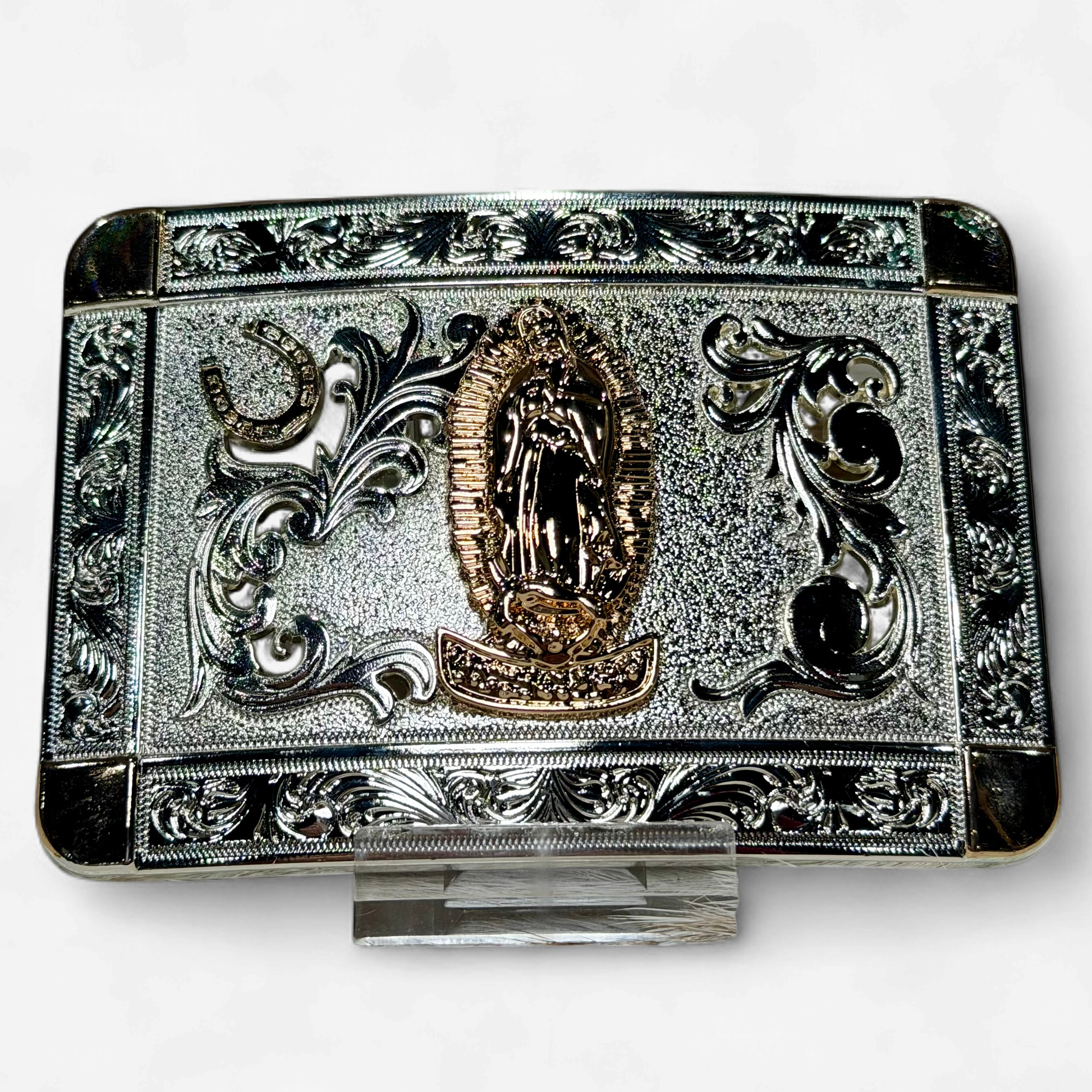 RANGER GOLD/SILVER LADY OF GUADALUPE SQUARE BUCKLE