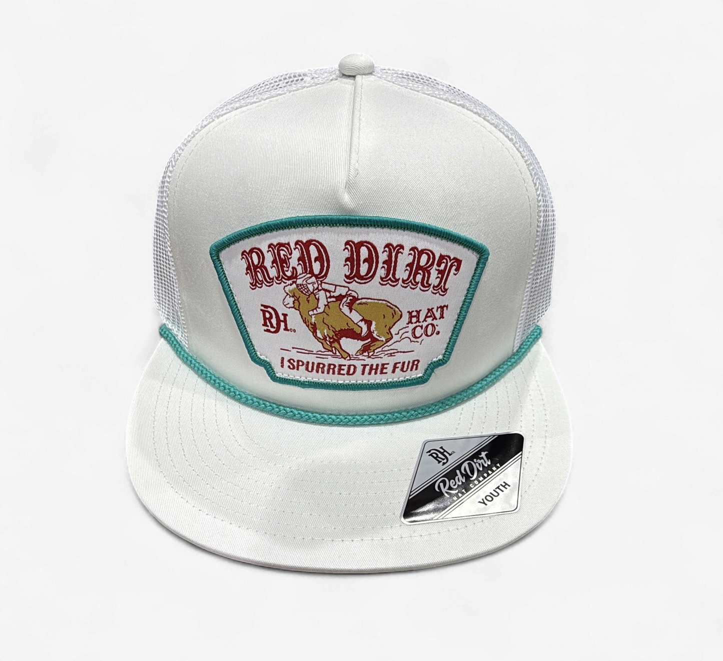 RDHCY-60 | RED DIRT HATCO YOUTH WHITE/WHITE MUTTON TURQUOISE ROPE CAP