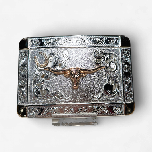 RANGER GOLD/SILVER LONGHORN SQUARE BUCKLE
