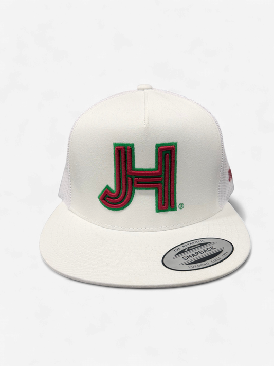 JOBES WHITE TRUCKER CAP RED W/GREEN OUTLINE