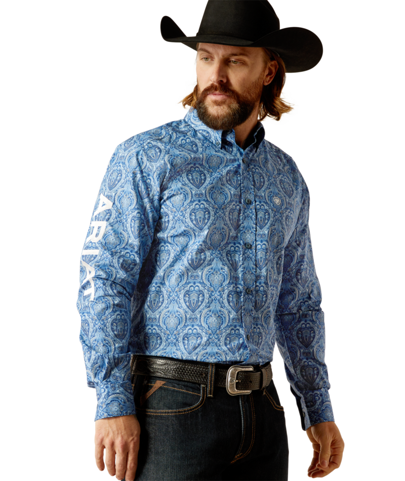 10052627 | ARIAT MEN'S TEAM KELLAN FITTED L/S SHIRT - BLUE/WHITE