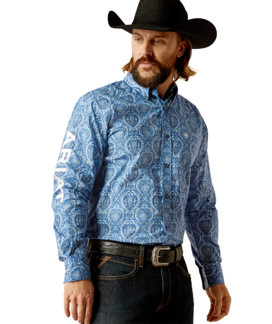 10052627 | ARIAT MEN'S TEAM KELLAN FITTED L/S SHIRT - BLUE/WHITE