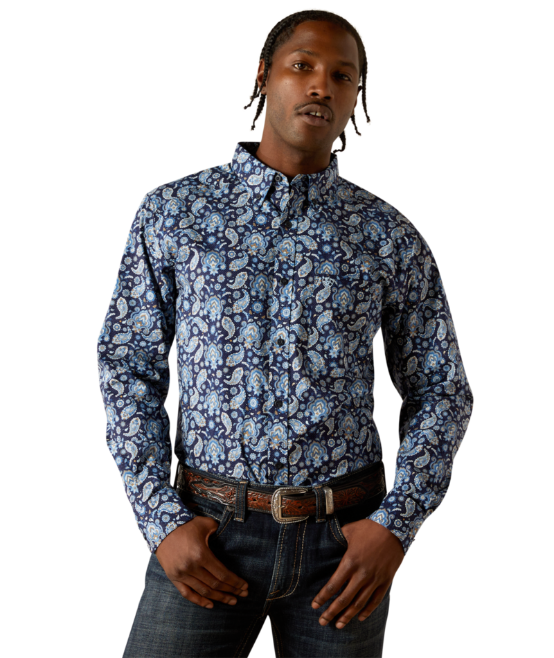 10062244 | ARIAT MEN'S SERGIO FITTED L/S SHIRT - DARK BLUE