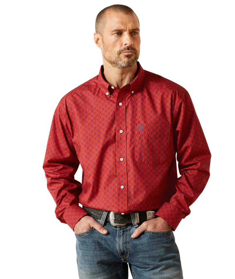 10065807 | ARIAT MENS RED CLASSIC FIT SHIRT - WRINKLE FREE