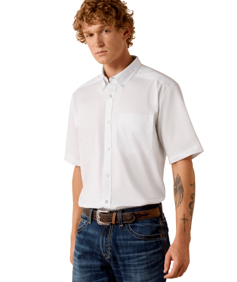 10073615 | ARIAT MEN'S STANDARD TWILL CLASSIC FIT S/S SHIRT - WHITE