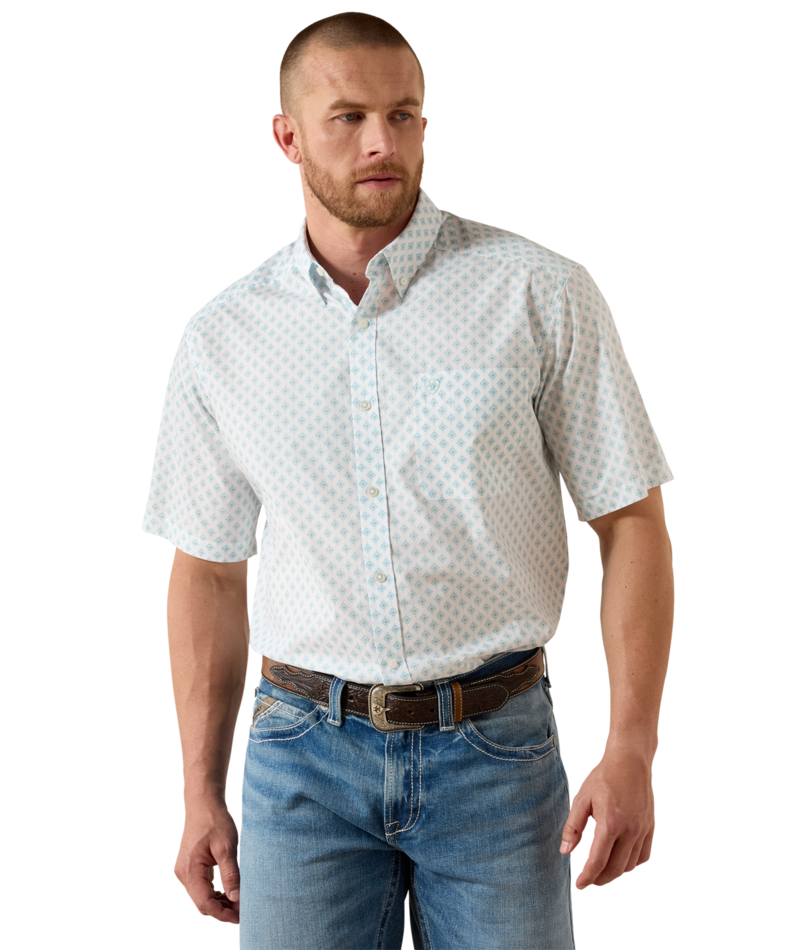 10071728 | ARIAT MEN’S PACKERT CLASSIC FIT S/S SHIRT - WHITE MEDALLION