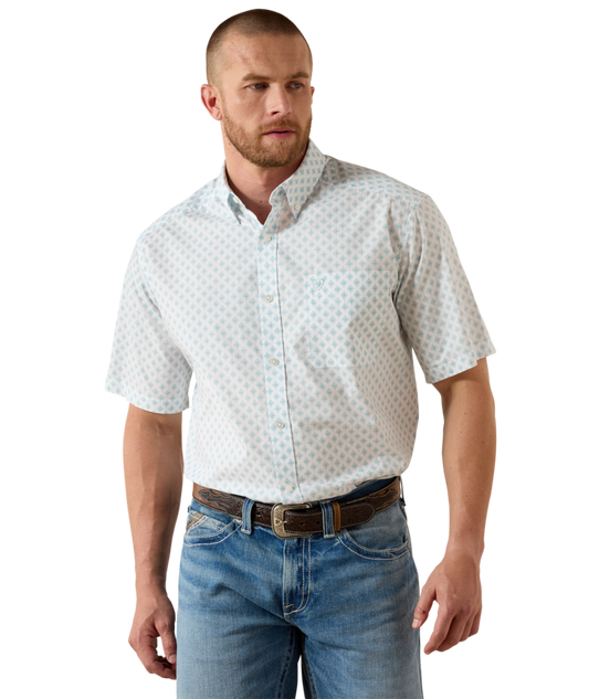 10071728 | ARIAT MEN’S PACKERT CLASSIC FIT S/S SHIRT - WHITE MEDALLION
