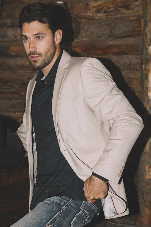 BLW10523 | PLATINI JEAN MEN'S DOUBLE BUTTON WESTERN BEIGE BLAZER