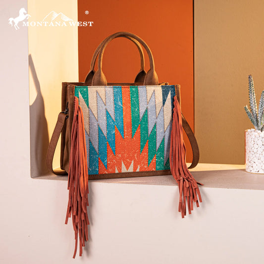 Montana West Aztec Print Fringe Concealed Carry Tote/Crossbody