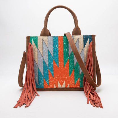 Montana West Aztec Print Fringe Concealed Carry Tote/Crossbody