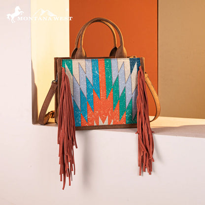 Montana West Aztec Print Fringe Concealed Carry Tote/Crossbody