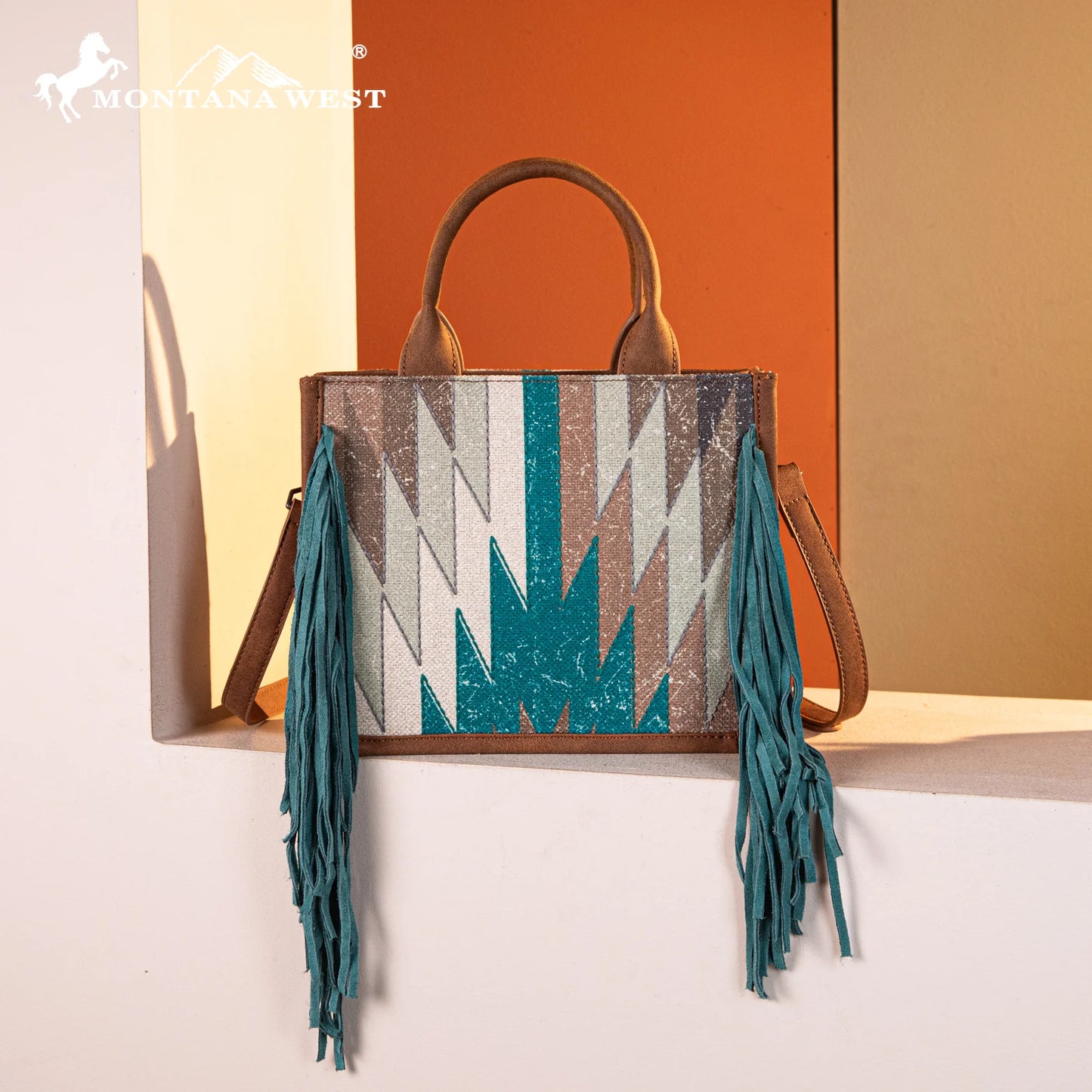 Montana West Aztec Print Fringe Concealed Carry Tote/Crossbody