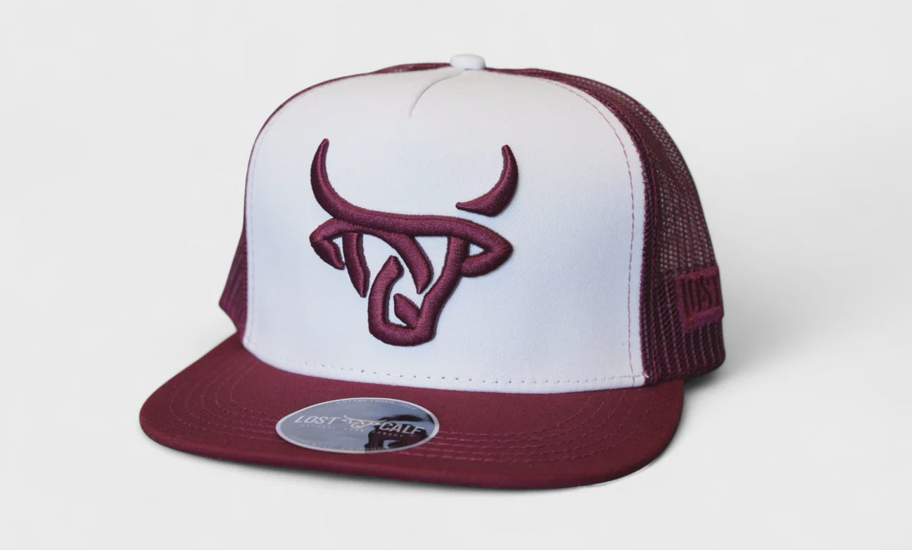 LOST CALF AGGIE CAP BURGUNDY/WHITE