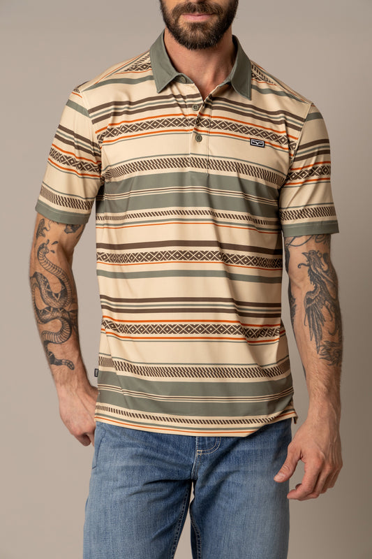 KIMES MENS MACKIN STRIPE ARMY GREEN POLO