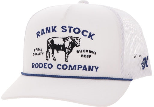 2662T-WH | HOOEY RANK STOCK WHITE CAP - BLUE/BLACK STITCHING