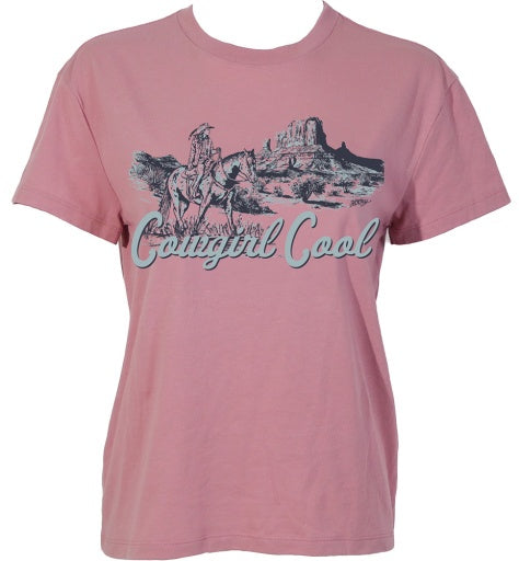 HT2635PK-Y | HOOEY GIRL'S COWGIRL COOL S/S T-SHIRT - PINK WITH BLACK&BLUE LOGO