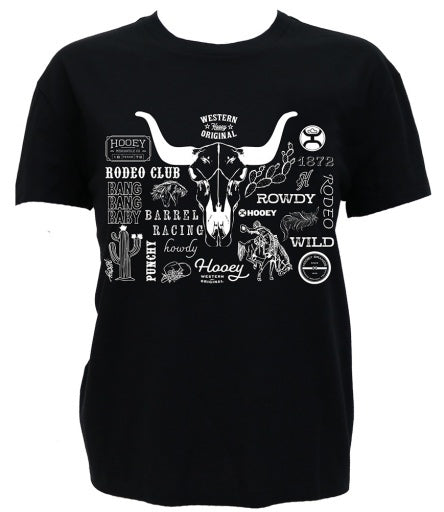 HT2629BK | HOOEY WOMEN'S ROUNDUP S/S T-SHIRT - BLACK WITH WHITE RODEO LOGO