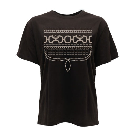 HT2686DKBR | HOOEY WOMEN'S BOOT STITCHING S/S T-SHIRT - DARK BROWN WITH CREAM STITCHING
