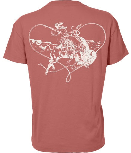 HT2637PK | HOOEY WOMEN'S BUFFALO S/S T-SHIRT - LIGHT MAHOGANY WITH HEART LOGO